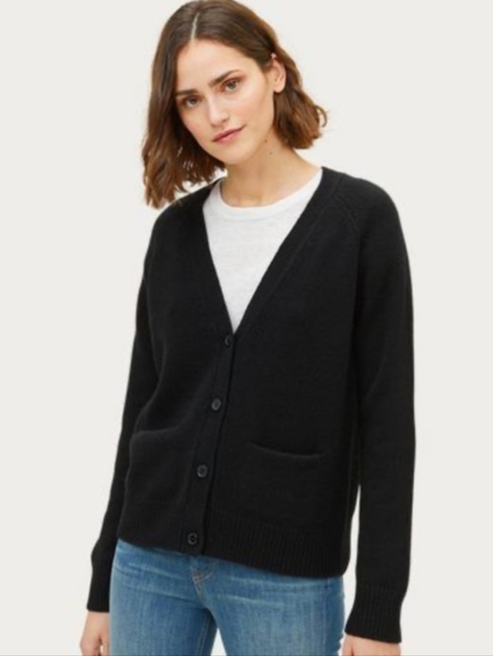 Jenni Kayne Stanford Cardigan 100% Cashmere Black Size M Quiet Luxury Minimalist